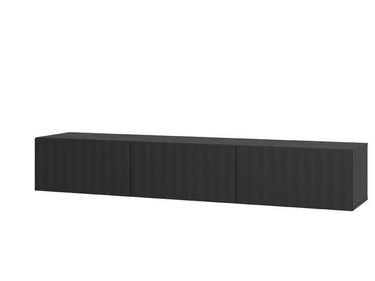 Como Black Slat Effect Wall Mounted Floating Wide Large TV Entertainment Unit - UK Luxury Furniture